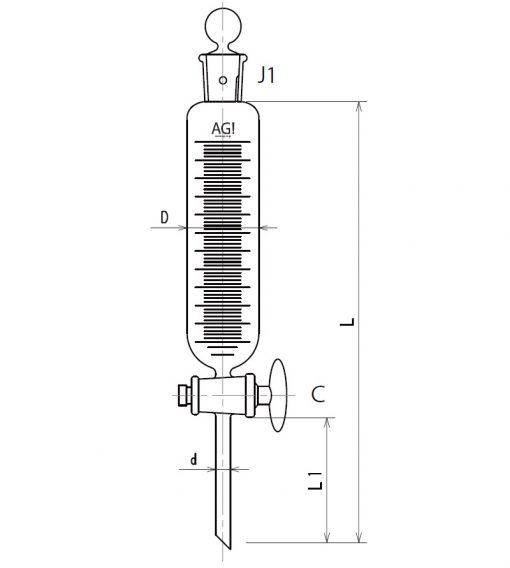61-0186-85 Cylindrical Dropping Funnel Glass Cock 500mLã3728-500